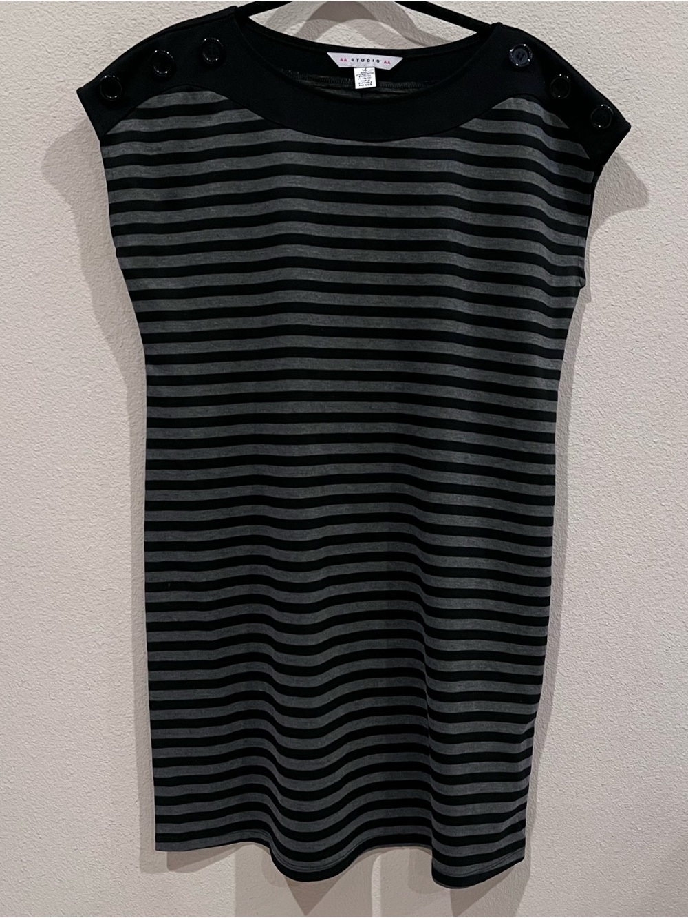 Studio Black and Gray Striped Cap-Sleeve Dress